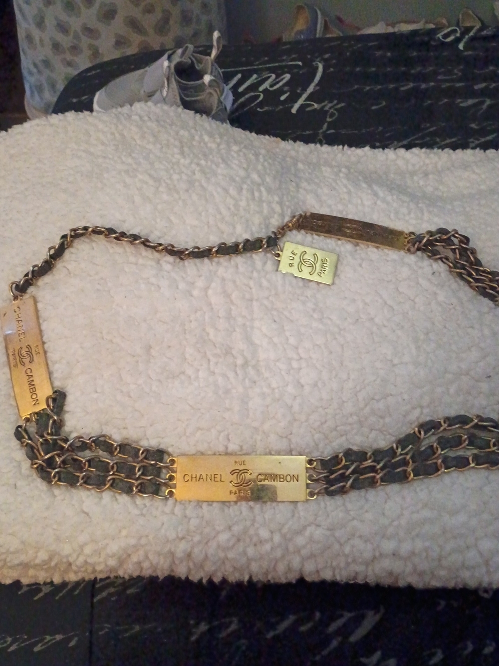 Chanel Gold Chain Belt with Black Leather Weave